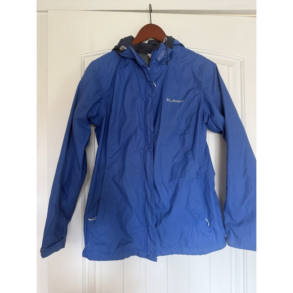 Columbia Blue Hooded Rain Jacket Zip Closure Mesh Lining Size M
